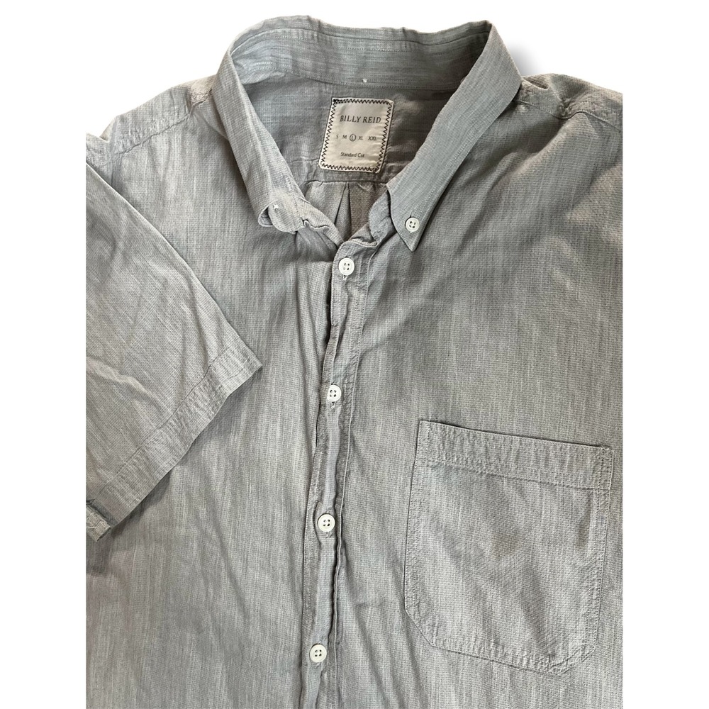 Billy Reid Mens Short Sleeve Button Down Shirt Gray Standard Cut Large